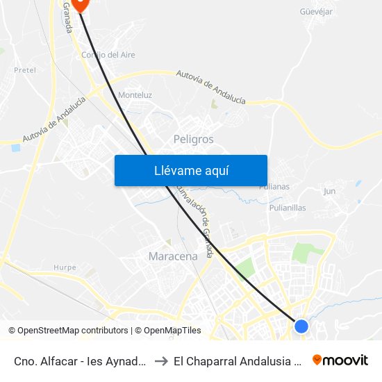 Cno. Alfacar - Ies Aynadamar to El Chaparral Andalusia Spain map