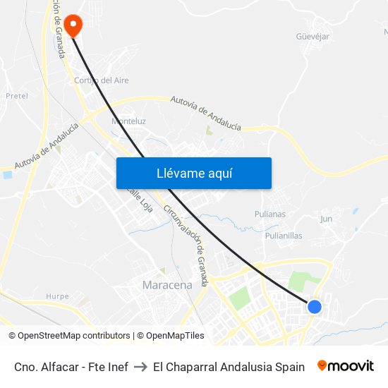 Cno. Alfacar - Fte Inef to El Chaparral Andalusia Spain map