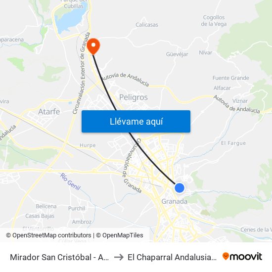 Mirador San Cristóbal - Albaicín to El Chaparral Andalusia Spain map