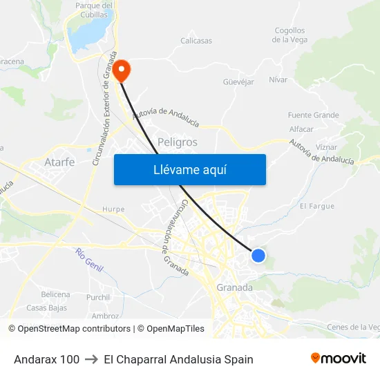 Andarax 100 to El Chaparral Andalusia Spain map