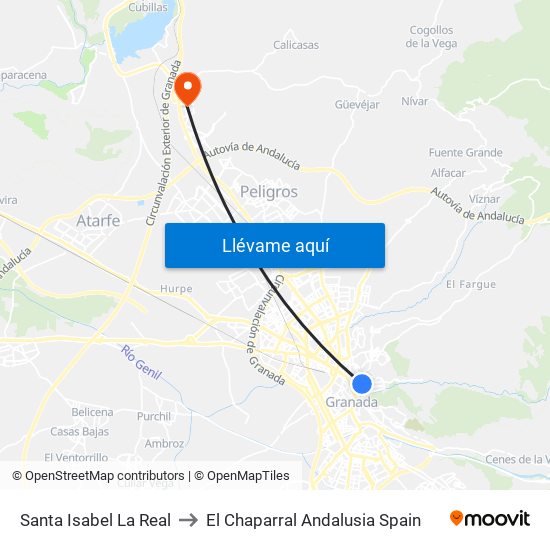 Santa Isabel La Real to El Chaparral Andalusia Spain map