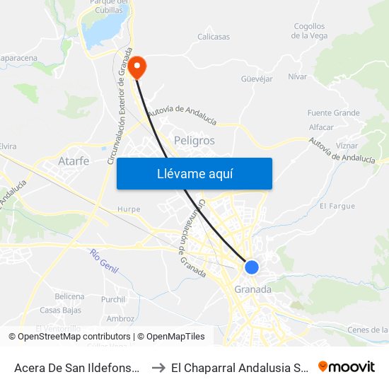 Acera De San Ildefonso 12 to El Chaparral Andalusia Spain map