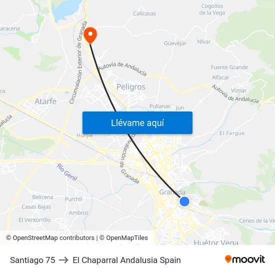 Santiago 75 to El Chaparral Andalusia Spain map