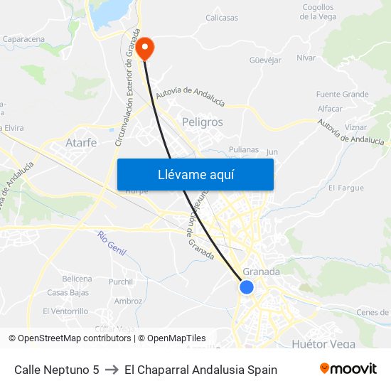 Calle Neptuno 5 to El Chaparral Andalusia Spain map
