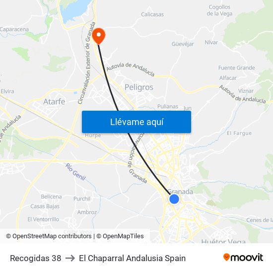 Recogidas 38 to El Chaparral Andalusia Spain map
