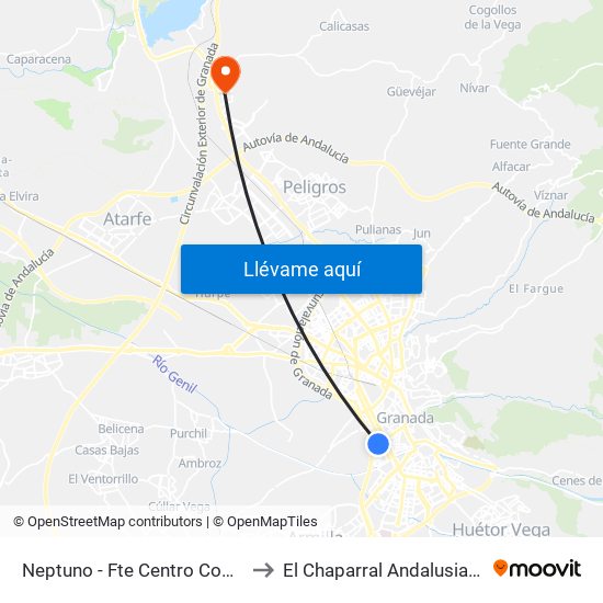 Neptuno - Fte Centro Comercial to El Chaparral Andalusia Spain map