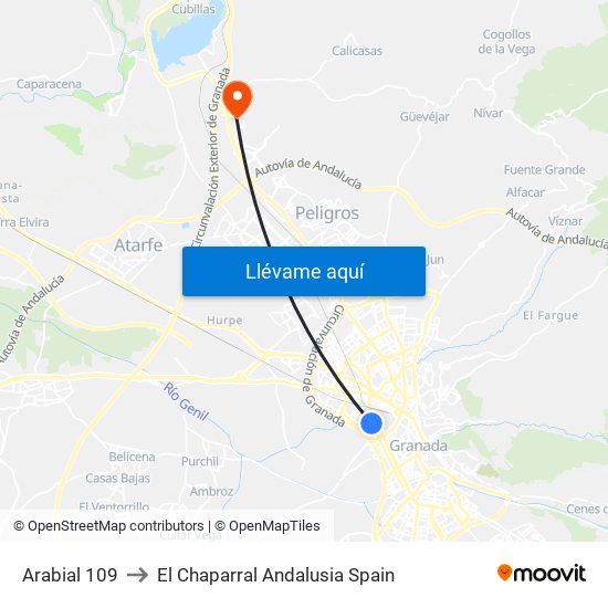 Arabial 109 to El Chaparral Andalusia Spain map