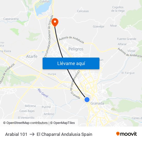 Arabial 101 to El Chaparral Andalusia Spain map