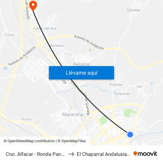 Cno. Alfacar - Ronda Panaderos to El Chaparral Andalusia Spain map