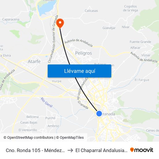 Cno. Ronda 105 - Méndez Núñez to El Chaparral Andalusia Spain map