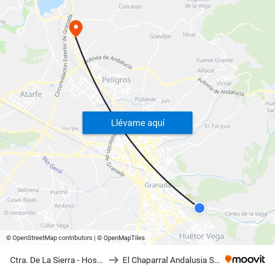 Ctra. De La Sierra - Hospital to El Chaparral Andalusia Spain map