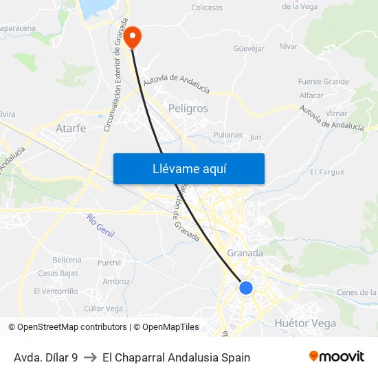 Avda. Dílar 9 to El Chaparral Andalusia Spain map