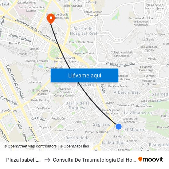 Plaza Isabel La Católica 4 to Consulta De Traumatología Del Hospital Cliínico San Cecilio map