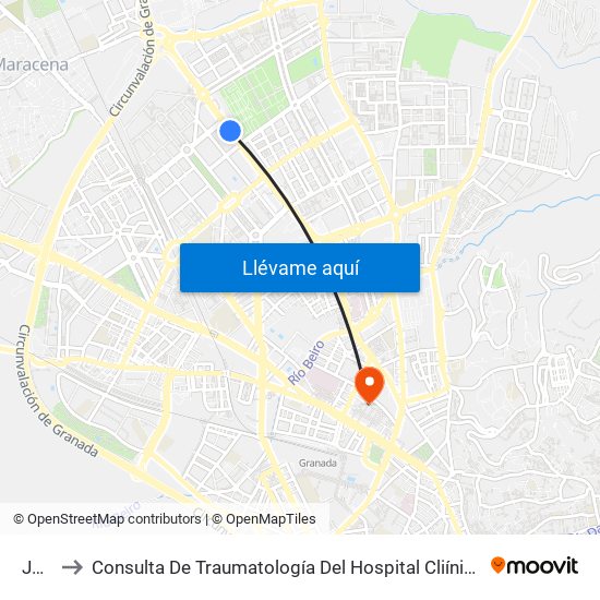 Jaén to Consulta De Traumatología Del Hospital Cliínico San Cecilio map