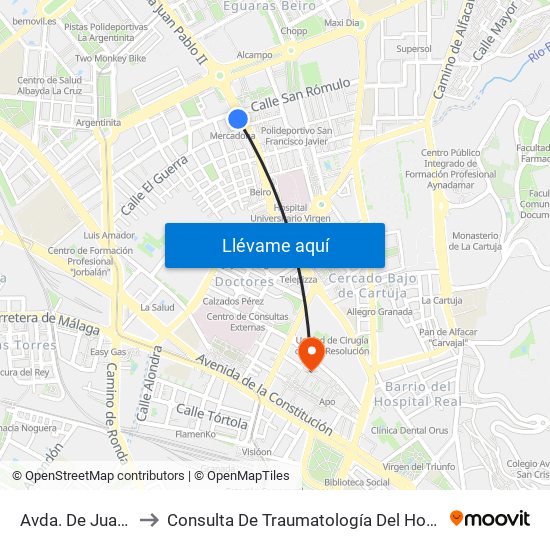 Avda. De Juan Pablo II 2 to Consulta De Traumatología Del Hospital Cliínico San Cecilio map