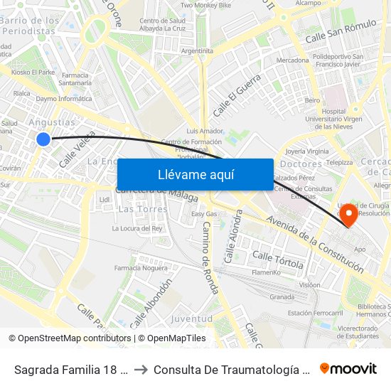 Sagrada Familia 18 - Iglesia Santa Micaela to Consulta De Traumatología Del Hospital Cliínico San Cecilio map