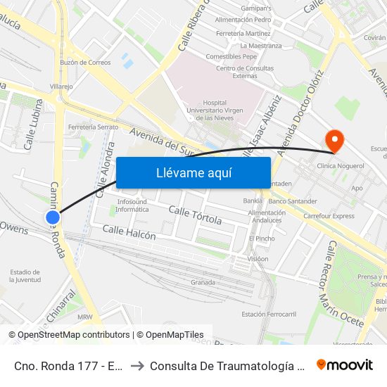 Cno. Ronda 177 - Estadio De La Juventud to Consulta De Traumatología Del Hospital Cliínico San Cecilio map