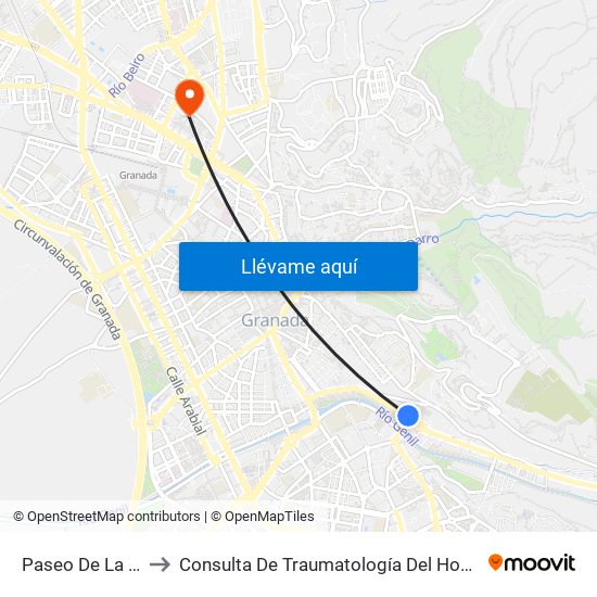 Paseo De La Bomba 17 to Consulta De Traumatología Del Hospital Cliínico San Cecilio map