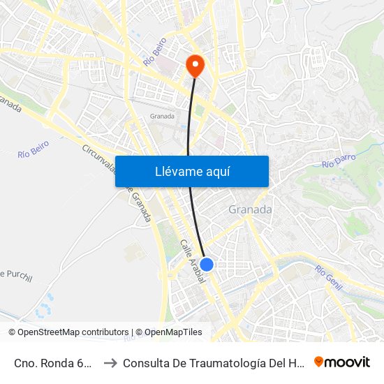 Cno. Ronda 60 - Recogidas to Consulta De Traumatología Del Hospital Cliínico San Cecilio map