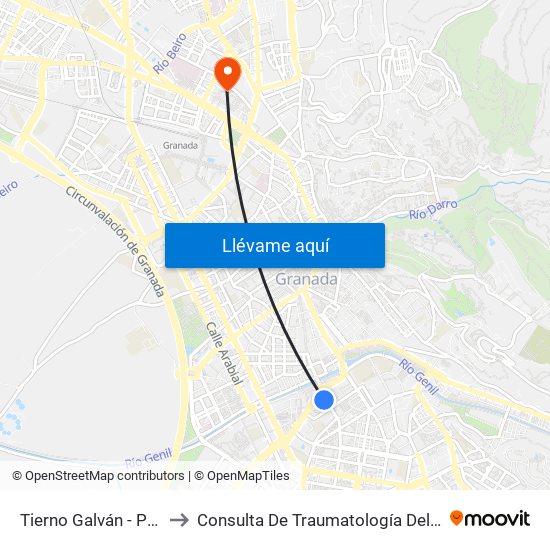 Tierno Galván - Palacio Congresos to Consulta De Traumatología Del Hospital Cliínico San Cecilio map