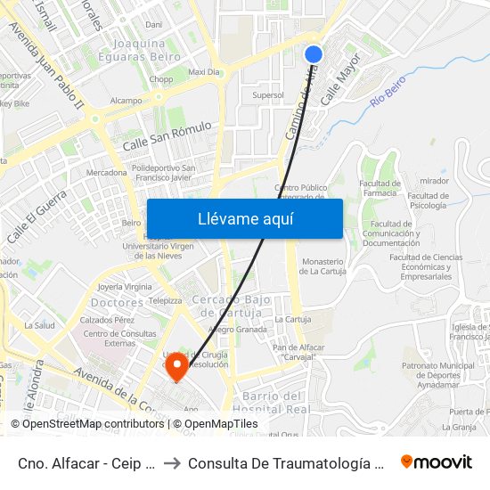 Cno. Alfacar - Ceip Juan Ramón Jiménez to Consulta De Traumatología Del Hospital Cliínico San Cecilio map