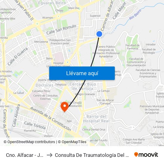 Cno. Alfacar - Jefatura Tráfico to Consulta De Traumatología Del Hospital Cliínico San Cecilio map