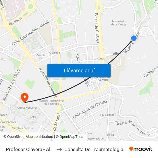 Profesor Clavera - Alojamientos Universitarios to Consulta De Traumatología Del Hospital Cliínico San Cecilio map