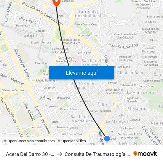 Acera Del Darro 30 - Fuente De Las Batallas to Consulta De Traumatología Del Hospital Cliínico San Cecilio map