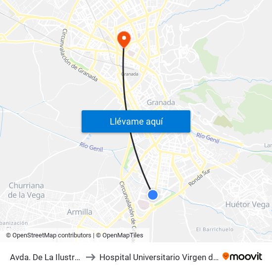 Avda. De La Ilustración 80 to Hospital Universitario Virgen de Las Nieves map