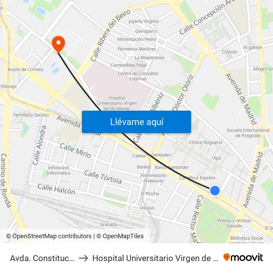 Avda. Constitución 20 to Hospital Universitario Virgen de Las Nieves map