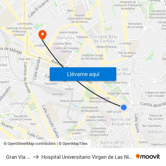 Gran Vía 54 to Hospital Universitario Virgen de Las Nieves map