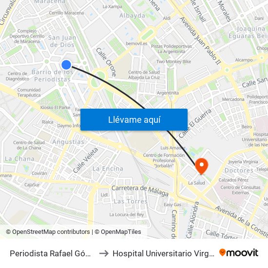 Periodista Rafael Gómez Montero 3 to Hospital Universitario Virgen de Las Nieves map