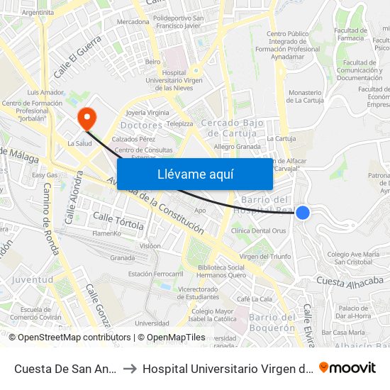 Cuesta De San Antonio 25 to Hospital Universitario Virgen de Las Nieves map