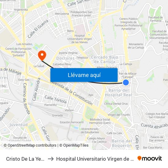 Cristo De La Yedra 33 to Hospital Universitario Virgen de Las Nieves map