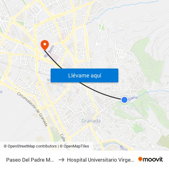 Paseo Del Padre Manjón - Fte 1 to Hospital Universitario Virgen de Las Nieves map