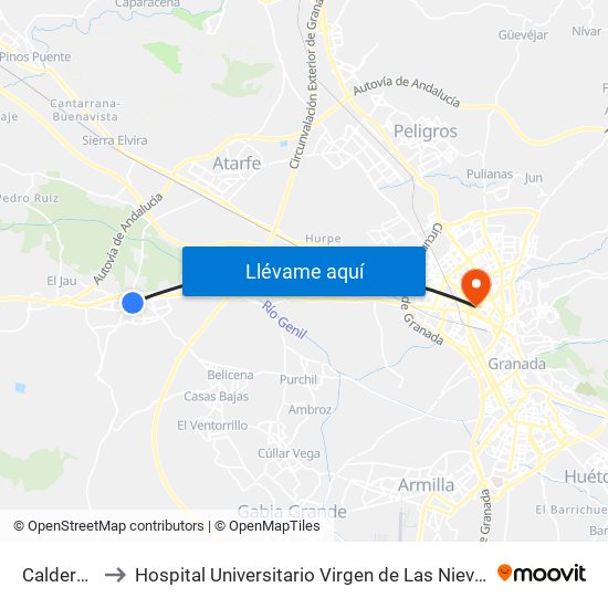 Calderón to Hospital Universitario Virgen de Las Nieves map