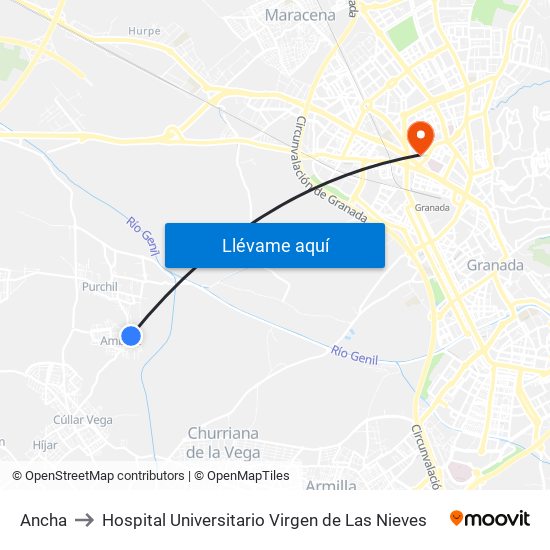 Ancha to Hospital Universitario Virgen de Las Nieves map