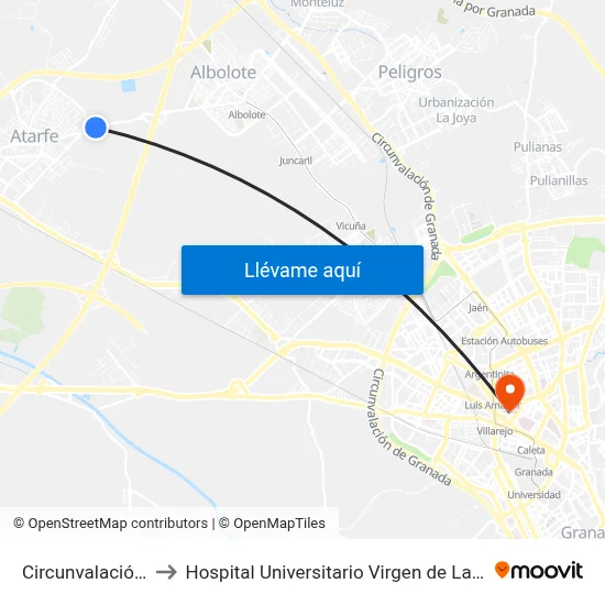 Circunvalación 32 to Hospital Universitario Virgen de Las Nieves map