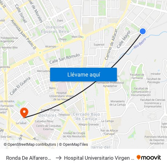 Ronda De Alfareros 18 - Aavv to Hospital Universitario Virgen de Las Nieves map