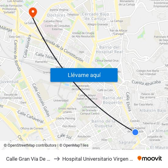Calle Gran Vía De Colón, 12 to Hospital Universitario Virgen de Las Nieves map
