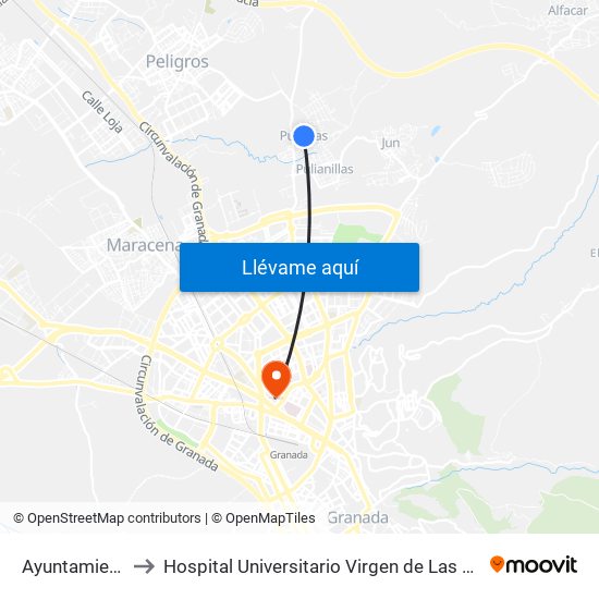 Ayuntamiento to Hospital Universitario Virgen de Las Nieves map
