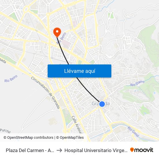 Plaza Del Carmen - Ayuntamiento to Hospital Universitario Virgen de Las Nieves map