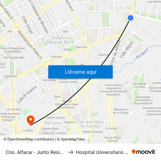 Cno. Alfacar - Junto Residencia Fdo. De Los Ríos to Hospital Universitario Virgen de Las Nieves map