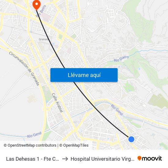 Las Dehesas 1 - Fte Centro De Salud to Hospital Universitario Virgen de Las Nieves map