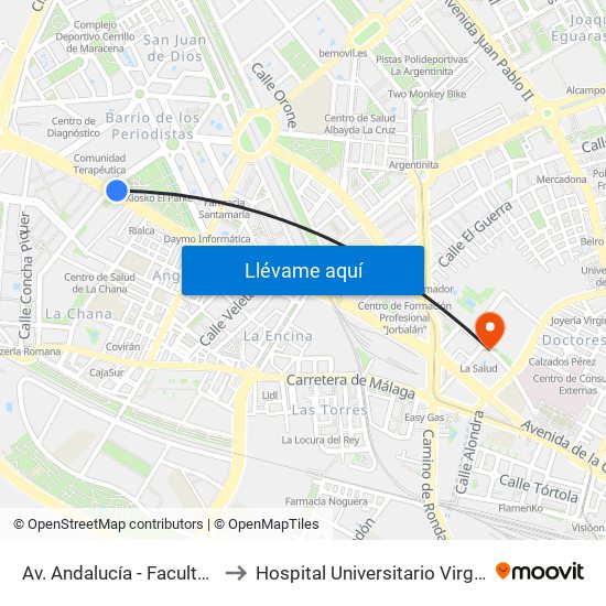 Av. Andalucía - Facultad Bellas Artes to Hospital Universitario Virgen de Las Nieves map