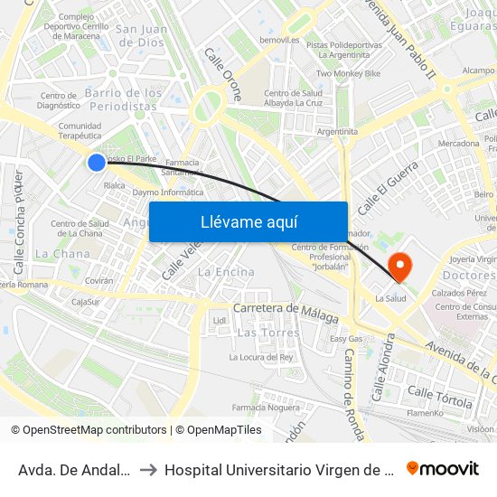 Avda. De Andalucía 4 to Hospital Universitario Virgen de Las Nieves map