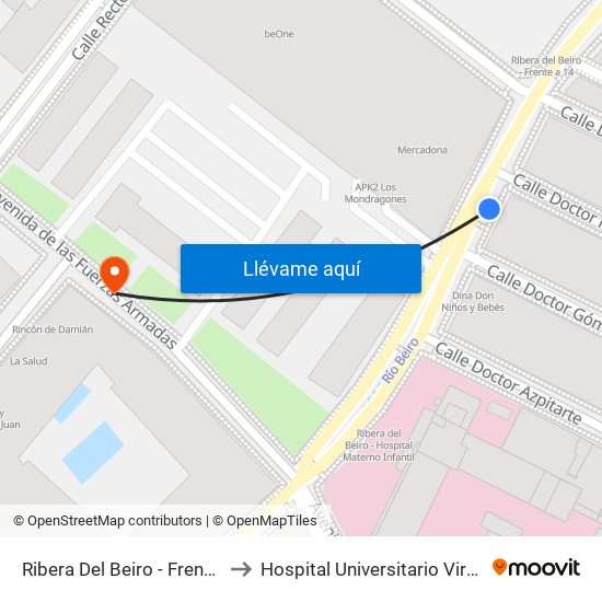 Ribera Del Beiro - Frente Mondragones to Hospital Universitario Virgen de Las Nieves map
