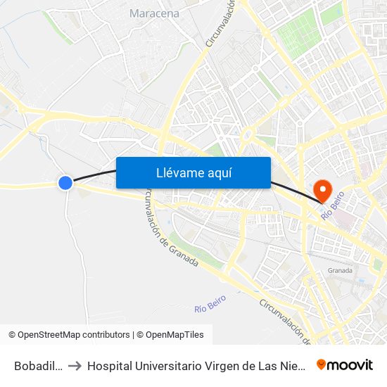 Bobadilla to Hospital Universitario Virgen de Las Nieves map