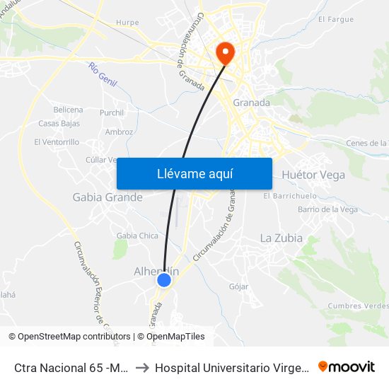 Ctra Nacional 65 -Muebles Raya to Hospital Universitario Virgen de Las Nieves map