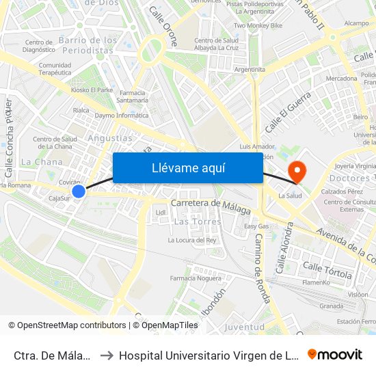 Ctra. De Málaga 88 to Hospital Universitario Virgen de Las Nieves map